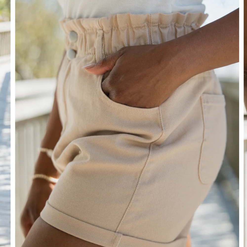 Khaki Paperbag Waist Rolled Shorts
